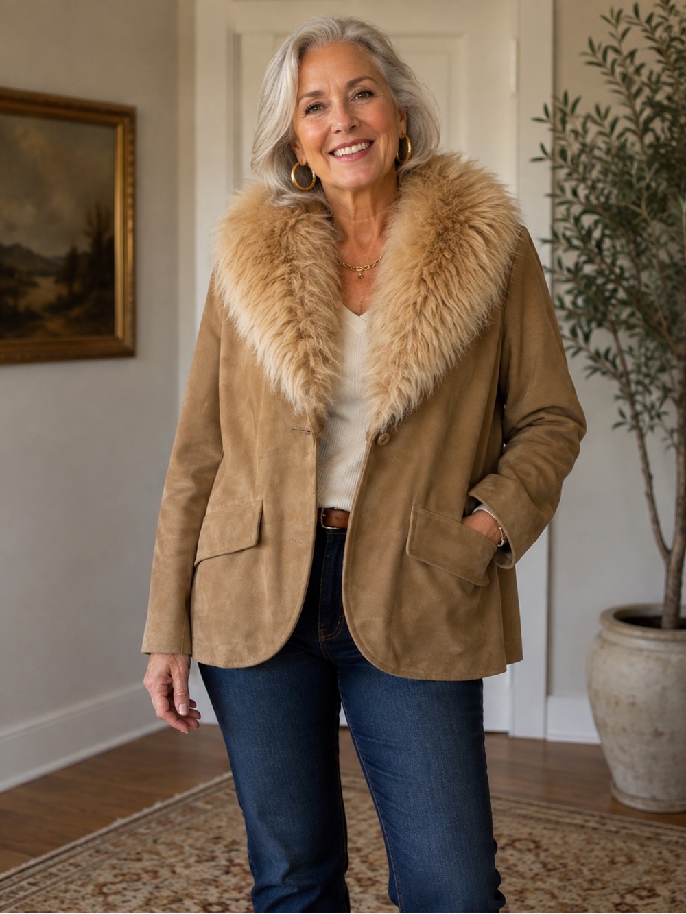 Women’s Suede jacket and Genuine Fox fur collar
Vintage Classic